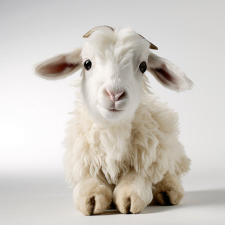 plush goat stuffed animal: a close-up photograph showcasing the charm and character of a huggable goat toy. placed on a pristine white background, the image highlights the soft texture and intricate details of the plush. with careful attention to lighting and composition, this heartwarming picture captures the playful and endearing nature of the cuddly goat. ai generatedの素材