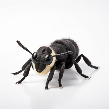 a close-up photograph of a plush ant stuffed animal, showcasing its charm and character. the toy is placed on a pristine white background, highlighting its features. the attention to detail, texture, and lighting make the ant appear soft and huggable. the composition brings out the playful and endearing nature of this cuddly toy, creating an inviting and heartwarming image. ai generatedの素材