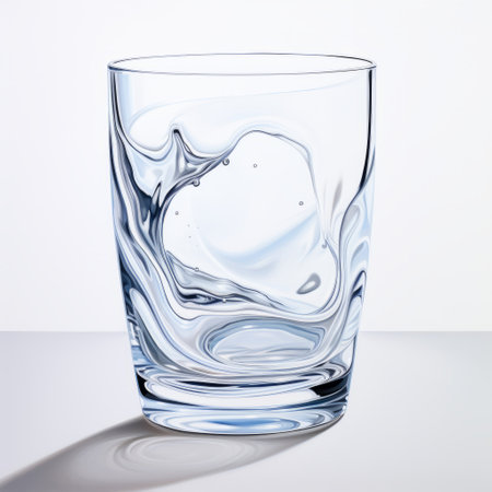 a photo of water falling off a glass in front of light, capturing the transition from liquid to ice. the image showcases meticulous realism with bold, cartoonish lines and irregular curvilinear forms. the light gray and light blue colors create a hyperrealistic effect, while the high resolution highlights the intricate details of the water slush. this airbrush art piece is a stunning example of meticulousの素材