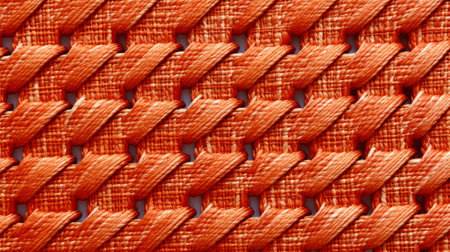 an orange weaved basketcloth stock photo showcasing sculptural dimensionality and unconventional materials. the terracotta color adds a warm touch to the hyper-detailed and intricately minimalist design. captured with a goerz hypergon 65mm f8 lens, the image highlights the repetition and accumulation of the woven pattern. ai generatedの素材