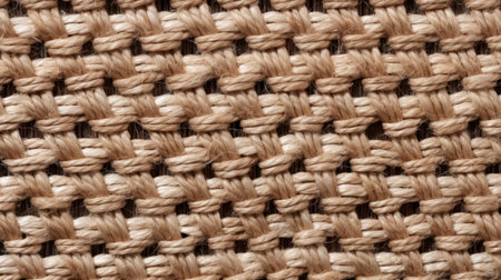 a close-up photo captures the intricate details of a tuft of cotton, showcasing its crosshatched shading in brown and beige tones. the careful framing highlights the woven color planes, creating a mesmerizing pattern reminiscent of infinity nets. this high-resolution image beautifully showcases the texture and artistry of a rug. ai generatedの素材