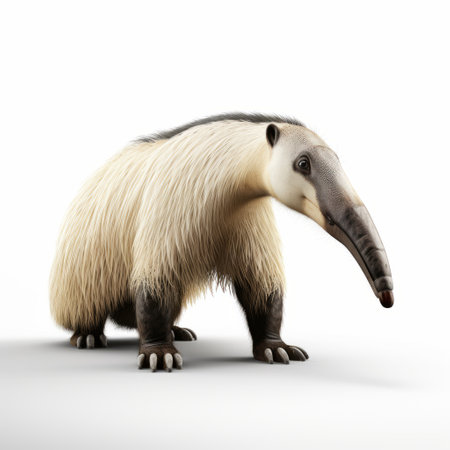 a 3d digital art image featuring a tame ape or dinosaur, resembling a national geographic photo. the artwork showcases clean and streamlined aesthetics with a duckcore theme. the color palette is predominantly light white and black, enhancing the detailed scientific subjects. the image has a whistlerian style, utilizing advanced techniques to create a visually captivating composition. ai generatedの素材