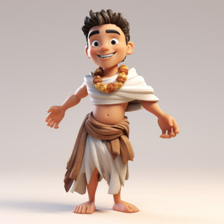the cartoon character, in the style of zbrush, is depicted on a white ground. the character is holding a necklace, showcasing stylish costume design. the scene is reminiscent of indian scenes and the artistic influence of seth macfarlane and guercino. the attention to detail is hyper-realistic, making it visually captivating. ai generatedの素材