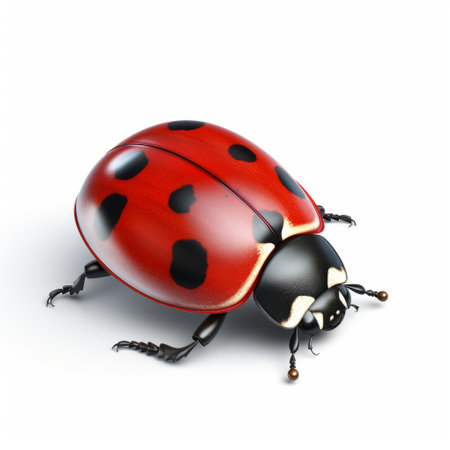 ladybug in motion: this realistic illustration showcases a captivating ladybug in motion. with its detailed rendering and layered mesh, the character comes to life against a clean white background. the light red hue and explosive pigmentation add to the overall attractiveness of this stunning image. ai generatedの素材