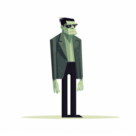 a frankenstein character, featuring a unique blend of green and brown colors, is depicted in a flat perspective style. this 85 new wave-inspired illustration showcases urban grittiness, with a full body portrayal. the chic and sleek design is enhanced by translucent colors, resulting in a stylized and captivating image. ai generatedの素材