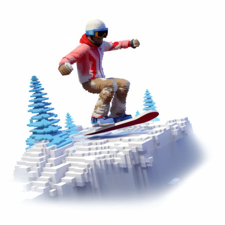 a photo of a winter scene in the style of symbolic elements, featuring a white background and anaglyph filter. the dynamic pose and jump cuts add a sense of movement, while the realistic hyper-detailed rendering showcases the intricate beauty of carved wood blocks. download the winter res and mods for the 2019 winter season. ai generatedの素材