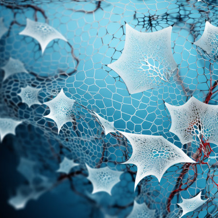 blue background with multiple whitish stars and white wires, featuring organic biomorphic forms, intricate webs, and surrealistic elements. this highly detailed illustration showcases darkly romantic foliage in a style that combines realism with surrealism. the artwork is reminiscent of net art and exhibits pointillist precision. ai generatedの素材