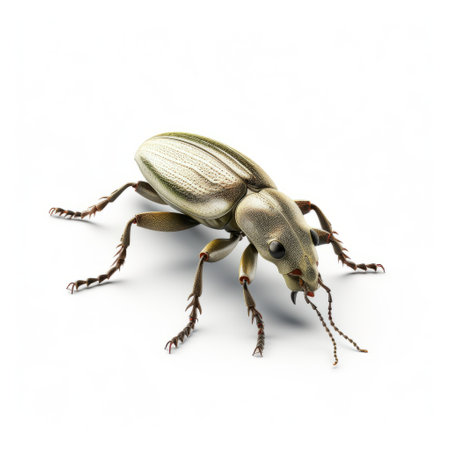 a beetle on the ground, positioned against a white background, showcases a hyper-detailed rendering with a light gold and light beige color scheme. the image features eerily realistic and organic forms, reminiscent of xbox 360 graphics. the beetle's presence is enhanced by the flowing and organic nature of the surrounding elements. ai generatedの素材