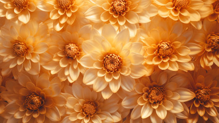 a big bunch of yellow flowers, styled in light orange and light beige, create a stunning display. the volumetric lighting adds depth to the metallic texture. with a touch of zen buddhism influence, the combination of dark orange and light beige creates a bold chromaticity. attention to detail is evident in the texture of both fur and feathers. ai generatedの素材