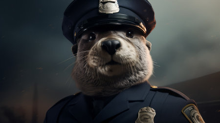 a hyperrealistic 32k uhd wallpaper featuring a groundhog, created in the style of zbrush. this police-themed artwork showcases the artist's expertise in object portraiture and attention to detail. with vray tracing, the image beautifully captures the intricate features of the groundhog, making it a stunning addition to any device or screen. ai generatedの素材