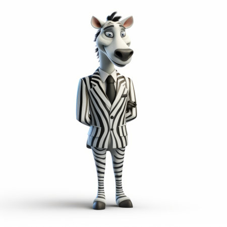 3d zebra icon in the style of carl barks, featuring a stylish costume design inspired by albert edelfelt. this high-quality photo is rendered in cinema4d and captures the essence of a unique and captivating zebra icon. associated press has featured this iconic image, which showcases the artistic influence of tim burton. ai generatedの素材