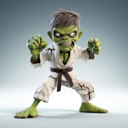 the hulk, a 3d illustration in the style of bill gekas and rumiko takahashi, showcases a dynamic pose and a graphical punch. shot on 70mm, this illustration captures the essence of the character with a touch of zombiecore and the influence of francisco goya. ai generatedの素材