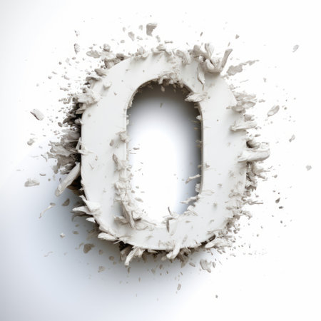 a cement brick in the shape of the letter "o" with small air pieces thrown in, set against a water splash background. the brick has a densely textured surface with a haptic feel. it features a mix of dark white and light white tones, with soft-edged details. the design showcases a media-savvy and functional aesthetic, with torn and distressed edges and soft brush strokes. aiの素材