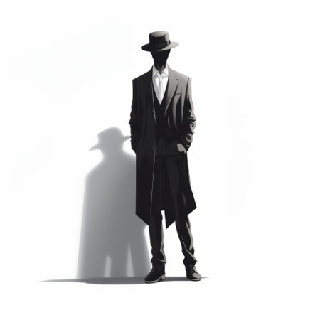 a man in an outfit stands in a realistic, detailed rendering. he gazes at something, surrounded by transparent layers and minimalistic elements. this image is part of the "incisioni" series, showcasing charming characters with a streetwise style, incorporating elements of hatecore. ai generatedの素材