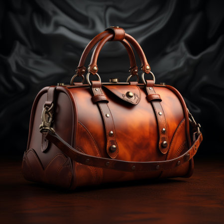 a brown leather satchel, showcasing exquisite craftsmanship, is captured in a digital airbrushing style. the precisionist technique highlights the skillful lighting and intricate details of the satchel, while warm tones add depth and richness to the image. this photograph beautifully captures the artistry and attention to detail in the miniature world of leather accessories. ai generatedの素材