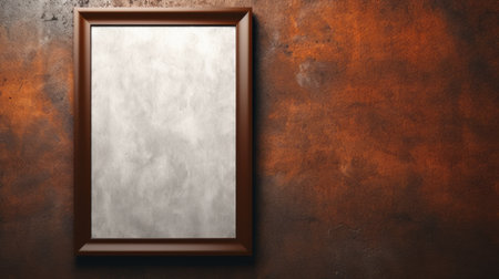 a wooden frame with an old wall and shadow, featuring a contemporary blend of dark orange and dark bronze colors. the smokey background adds depth to the composition. the contrasting backgrounds of white and bronze create an intriguing visual effect. the ceramic material adds a soft-edged touch to the overall aesthetic. ai generatedの素材