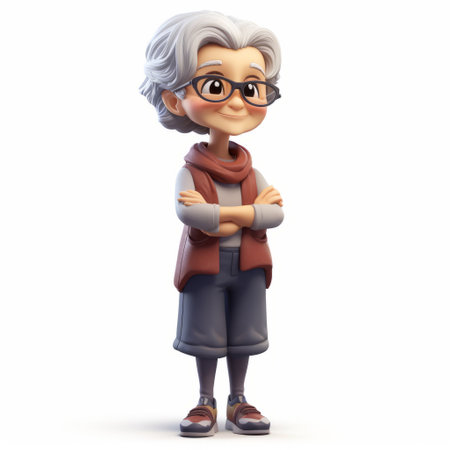 happy old retired woman 3d character model with naturalistic proportions, inspired by youthful protagonists and childlike illustrations. this unique creation combines elements from the quito school, stan lee's iconic style, and the visionary storytelling of george lucas. designed by the talented artist lilia alvarado, this character embodies joy, wisdom, and a timeless spirit. ai generatedの素材
