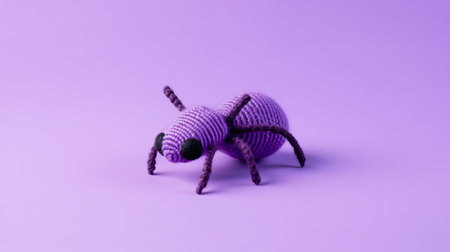 a rope spider, resembling an adorable toy sculpture, is captured on a vibrant purple background. this unique piece of art showcases minimal retouching and is skillfully crafted using a combination of knitting and crocheting techniques. the spider is made entirely of insects, creating a fascinating voxel art representation. this captivating image embodies the whimsical concept of snailcore, inspired by the artistic style of kurzgesagt. aiの素材