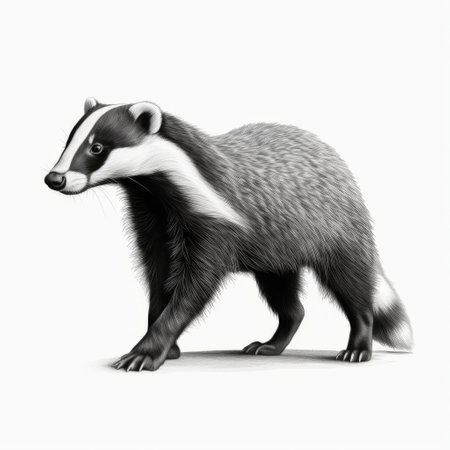 a black and white drawing of a badger, showcasing a realistic rendering with flat shading. this artwork is created in the style of zbrush, known for its hyper-detailed and realistic renderings. the intricate details and character illustration are reminiscent of the works of william dyce and arthur sarnoff. ai generatedの素材