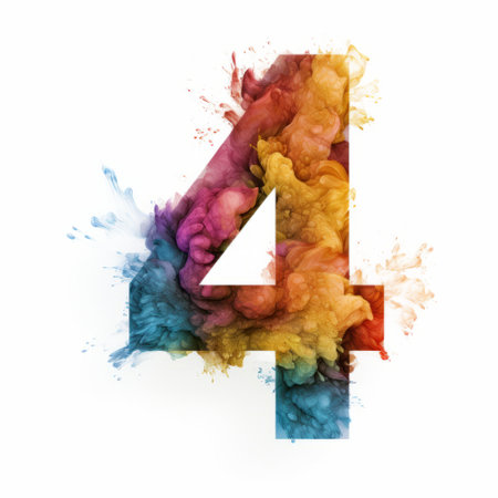 a fourth number, painted in vibrant colors, stands out against a white background. this explosive pigmentation, reminiscent of a decadent graphic designer's style, is captured by the canon eos 5d mark iv. the image is perfect for a website, offering a sensory experience and promoting environmental awareness through its multi-layered figures. ai generatedの素材