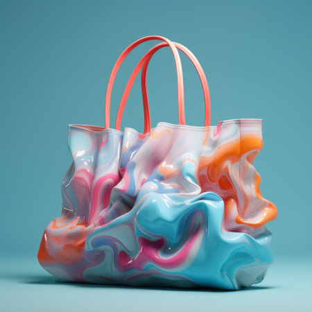 a 3d purse design bag 3d model online, inspired by colorful turbulence and fluid formations. this unique creation showcases soft color blending, reminiscent of the artistic styles of matthias haker, carl kleiner, and translucent resin waves. the bag features a captivating combination of light red and sky-blue hues. ai generatedの素材