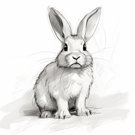 a contest-winning speedpainting-style illustration of a detailed rabbit sitting down. the monochrome toning in dark white and light gray enhances the character expressions. the artwork showcases varied brushwork techniques, resulting in a visually captivating and expressive piece. ai generatedの素材