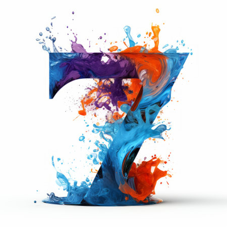 a bold and vibrant hd desktop wallpaper featuring spray-painted letters that create an illusion of three-dimensionality. the hyper-realistic water and expressionistic sculpture add depth to the design, while the dark orange and azure colors create a striking contrast. the numerical complexity adds an intriguing element to the overall composition, set against a clean white background. ai generatedの素材