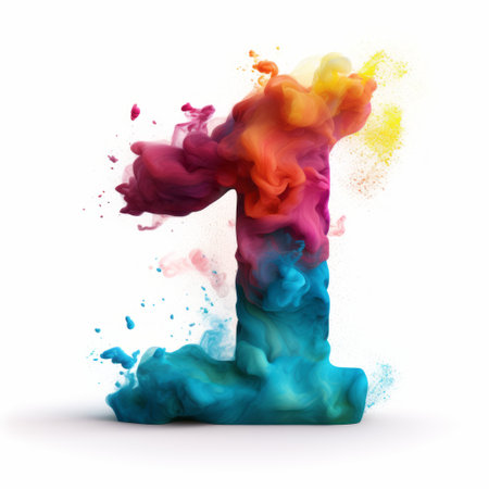 a photo of a letter made of ink, resembling an expressionistic color explosion. the commercial imagery features layered elements with subtle irony. this is the first version, showcasing sharp and vivid colors with minimal retouching. the realistic color palette adds depth to the composition. ai generatedの素材