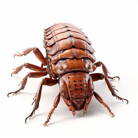 a realistic and detailed rendering of a bug with a brown shell on top. this wide-angle lens photograph showcases the streamlined design of the bug, resembling a carved animal figure. the leatherhide texture adds to the realistic and hyper-detailed rendering, highlighting the bug's distinctive characters. ai generatedの素材