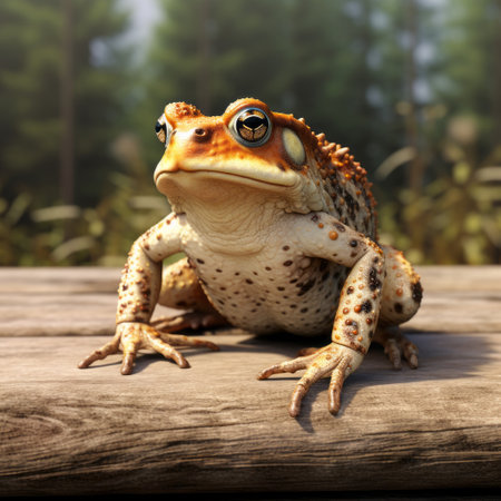 a little frog, inspired by the realistic animal portraits of theodore rousseau and the artistic styles of caras ionut and jerry pinkney, is depicted sitting on a table. this 3d rendering, created using daz3d and unreal engine, showcases the intricate details of the frog's features. the image captures the essence of nature and artistry, with a touch of whimsy. ai generatedの素材
