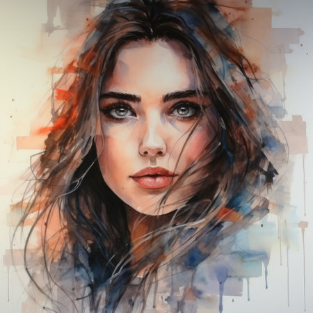 a stunning abstract watercolor painting of women, showcasing the talent of anna razumovskaya. these portrait paintings, inspired by the style of sam spratt, captivate with their unique blend of colors and textures. this uhd image beautifully captures the essence of the artist's abstract artwork. ai generatedの素材