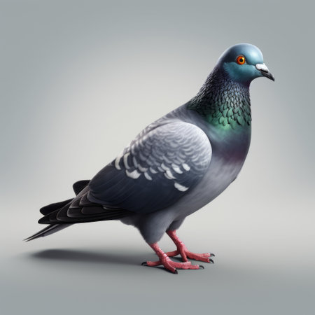 a 3d model of a pigeon, created in the style of cross processing, showcases a realistic and detailed rendering. the artist, david nordahl, skillfully employs indigo and gray tones to achieve a photo-realistic effect. the brightly colored elements add a touch of vibrancy to this stunning and lifelike representation. ai generatedの素材