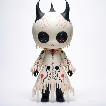 the toy funko collector issue 22 bxp showcases the evil of the past through its intricate patterns and details. this gothic illustration features a dark white and beige color scheme, with a full body depiction. the artwork is characterized by dripping paint and a low resolution, adding to its unique and kawaii art style. ai generatedの素材