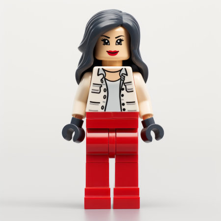 a lady in a red dress is confidently strutting in her blocky-style boots, reminiscent of dc comics. the dark white and gray tones add a touch of mystery to her miniaturecore look. the detailed character expressions on her face give her a crisp and clean appearance, while the divisionist technique adds depth to the overall image. ai generatedの素材