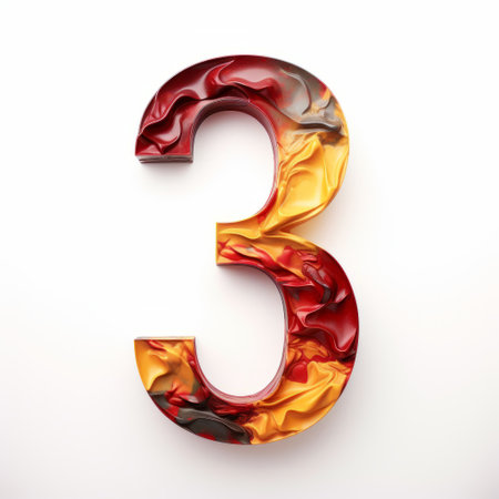 a burnt colored numeral three is depicted in this artistic photo, featuring shapes and stripes on a white background. the style of the artwork resembles crimson and amber hues, with a sculpted impressionism technique. this creative commons attribution image tells a colorful storytelling through flowing fabrics and vibrant explosions of color, reminiscent of the works of pontormo. ai generatedの素材