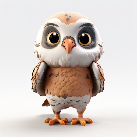 an adorable toy sculpture of an owl with big brown eyes, rendered in cinema4d. this playful character design showcases the owl's light white and light orange colors in a photorealistic rendering. the rough clusters add a unique touch to this exotic bird sculpture, making it a perfect addition to your computer for playtime. ai generatedの素材