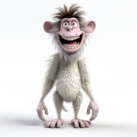 a cartoon monkey with big teeth is depicted in this hyper-detailed and realistic rendering. the monkey's teeth are prominently displayed, adding a touch of playfulness to the image. the use of light white and light magenta creates a vibrant and eye-catching color palette. the spiky mounds and the skillful play of light and shadow further enhance the overall visual appeal. this image was captured usingの素材