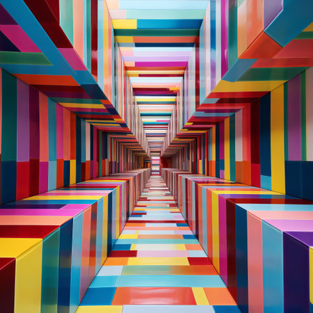 a vibrant sculpture inspired by carlos cruz-diez's style, featuring a striped fabric with colorful stripes arranged in rectangular fields, creating a dynamic and mosaic-like effect. ai generatedの素材