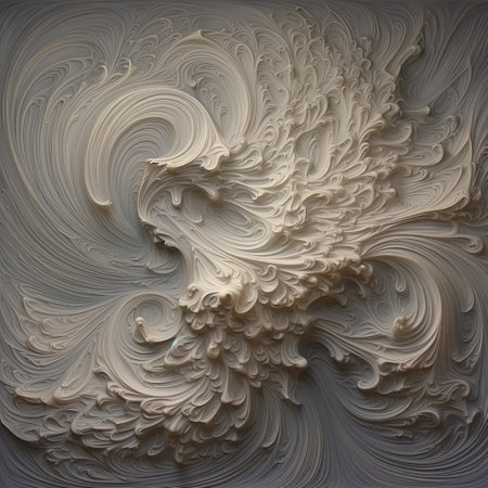 a white swirling wall sculpture, showcasing the mastery of digital art techniques. inspired by the baroque style, it features chiaroscuro effects and a muted colorscape. the sculpture exhibits photorealistic detail and hyperbolic expression, all captured in stunning 8k resolution. its fluid formation adds a captivating touch to this mesmerizing artwork. ai generatedの素材
