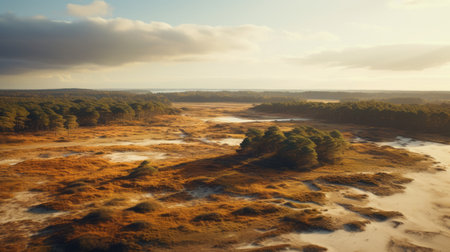 a stunning winter landscape captured in the style of light orange and dark beige, reminiscent of the danish golden age. this photograph showcases the beauty of wilderness and highlights the importance of environmental awareness. shot on fujifilm velvia, it portrays delicately rendered and lively coastal landscapes. ai generatedの素材