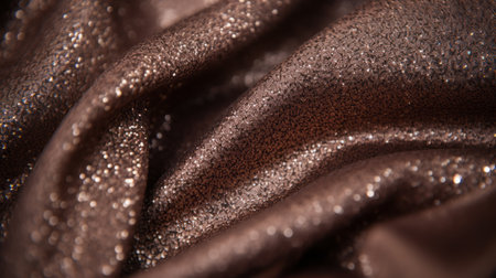 a close-up photo of a brown satin fabric with a glitter and diamond dust style. captured with a nikon d750, the image showcases loose and fluid forms, sculpted with a glossy finish. the matte photo pays homage to the artistic influence of gaston lachaise. ai generatedの素材