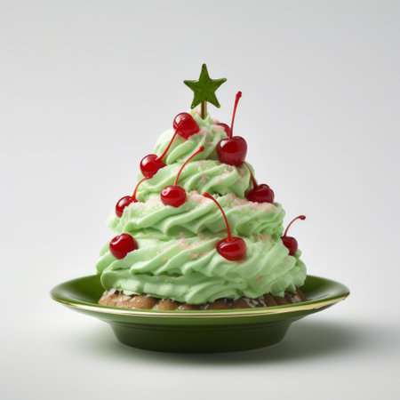 a green coconut snicker bar christmas tree, inspired by the artistic style of mike campau and wayne thiebaud, is captured in this vibrant photograph by the associated press. the unique tree features a wavy design and is adorned with cranberrycore accents. the image showcases the creativity and playfulness of caninecore, while the use of the tokina at-x 11-16mm f/2.8 pro dx ii lens adds aの素材