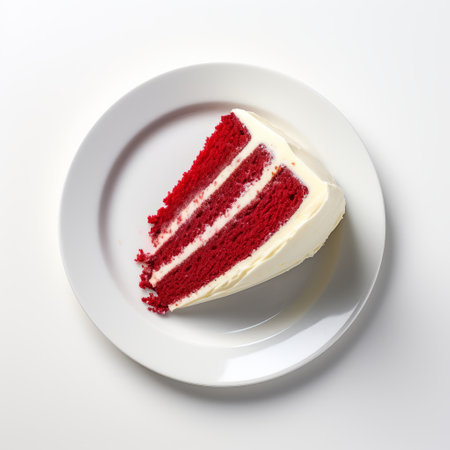 the plate, positioned perfectly between the layers of cake, showcases a captivating combination of white and crimson. this stunning associated press photo features a color splash effect, adding a touch of vibrancy to the scene. with its yankeecore aesthetic and creative commons attribution, the image exudes a storybook-like charm, enhanced by the bold and captivating use of colors. ai generatedの素材