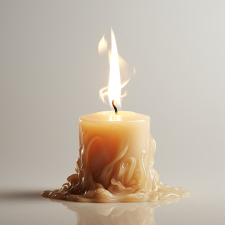a realistic hyper-detailed rendering of a candle with a candlestick sticking out of it. this warmcore image by serge marshennikov features swirling vortexes of light yellow hues, creating a mesmerizing and detailed depiction. ai generatedの素材