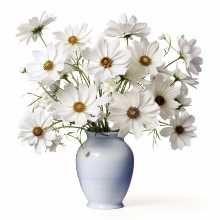 a blue and white vase with white flowers sits elegantly in this high-resolution, realistic rendering. this associated press photo showcases the beauty of the daz3d model, highlighting its intricate details. the vase's chromatic purity and the organic material of the flowers make it a perfect addition to any collection or mode of display. ai generatedの素材