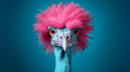 an ostrich painted as a portrait, with a modernism-inspired style featuring light azure and pink hues. this artwork by leanne surfleet and patrick brown showcases a playful coloration, combining light white and crimson tones. the composition draws inspiration from the artistic movement of hurufiyya. ai generatedの素材