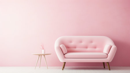a pink chair stands against a pink wall, showcasing a realistic interior design. with soft focal points and a minimalist approach, this photo captures the essence of abstract minimalism. the cottagepunk aesthetic is evident in the soft, muted palette and anti-clutter atmosphere. the chair's monochromatic scheme adds to the overall minimalist design. ai generatedの素材