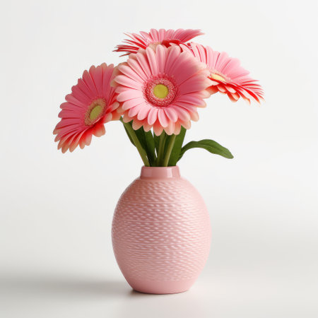 pink flowers in a vase on a white background, showcasing the artistic style of zbrush. this stunning 3d rendering, created using cinema4d and sketchfab, features a monochromatic color scheme with a focus on terracotta hues. the composition is found-object-centric, adding a unique and captivating touch to the overall aesthetic. ai generatedの素材