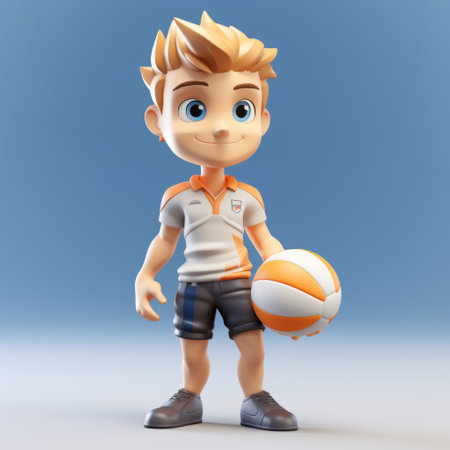 a soccer man, representing a youthful protagonist, is depicted in the style of hard surface modeling. he is seen holding a beach ball, with the artwork showcasing a combination of light white and light orange tones. the design draws inspiration from the rinpa school, resulting in an ultra-realistic portrayal. this artwork is created using the tinycore technique, capturing the essence of a lit kid. aiの素材