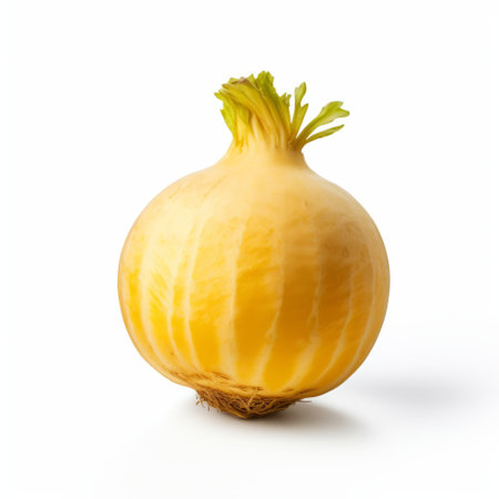 a single yellow turnip is showcased in this high-key lighting photograph. the striped, matte finish adds a unique touch to the image, while the use of cutripping and zbrush enhances its quality. this high-quality, transparent-translucent medium captures the turnip's vibrant color and texture. ai generatedの素材